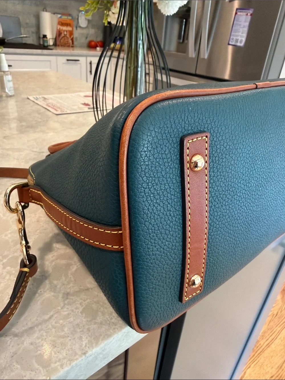 Dooney and Bourke Pebble Grain Domed Satchel in teal